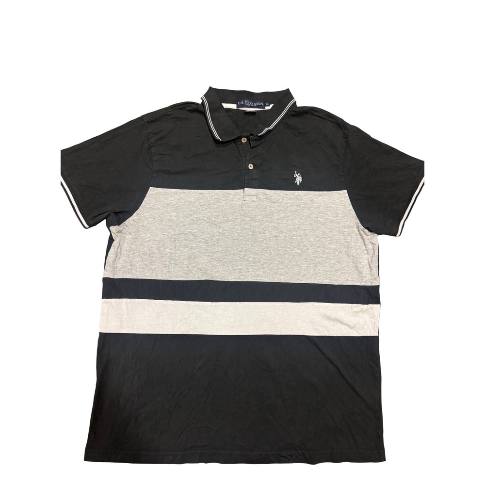 US Polo Assn Mens XL Polo Shirt Black Grey White Striped Short Sleeve 1154130H